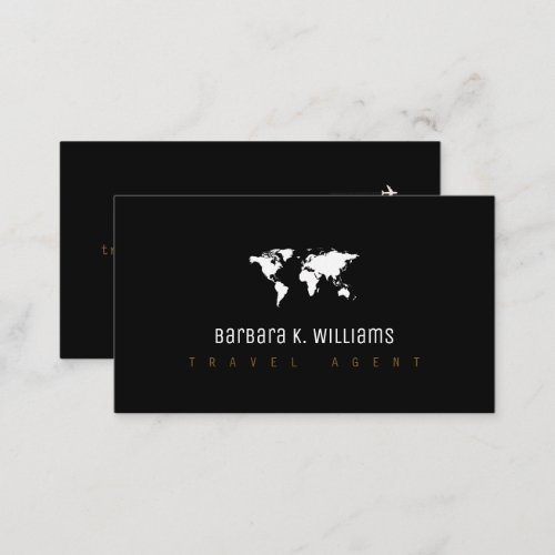 travel agent black business card with worldmap