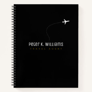 Travel Agent black notebook with a plane