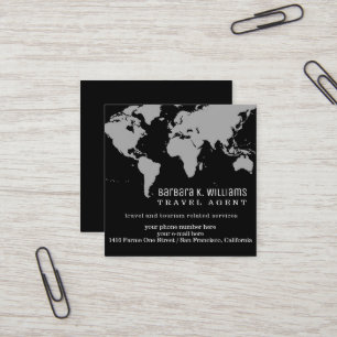 Travel Agent Black/White World Map Square Business Card