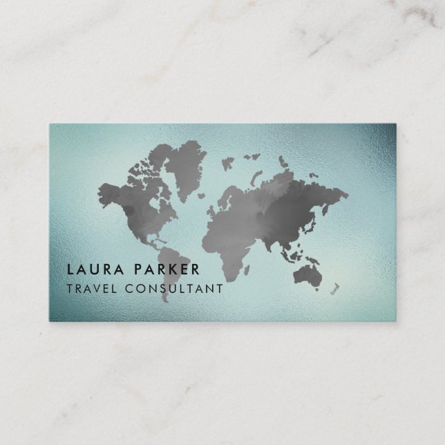Travel Agent Black White World Map Tourism Booking Business Card (Front)