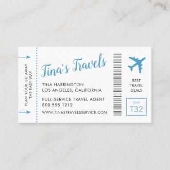 Travel Agent Blue Mini Boarding Pass Business Card by PaperGrapeTravel at Zazzle