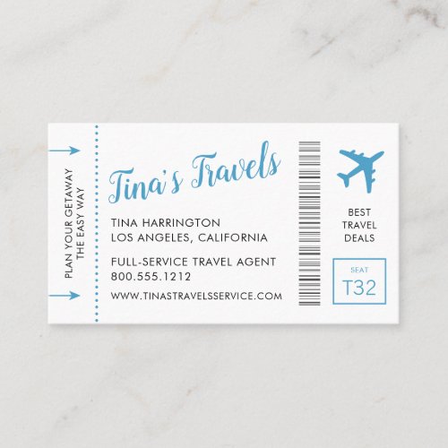 Travel Agent Blue Mini Boarding Pass Business Card