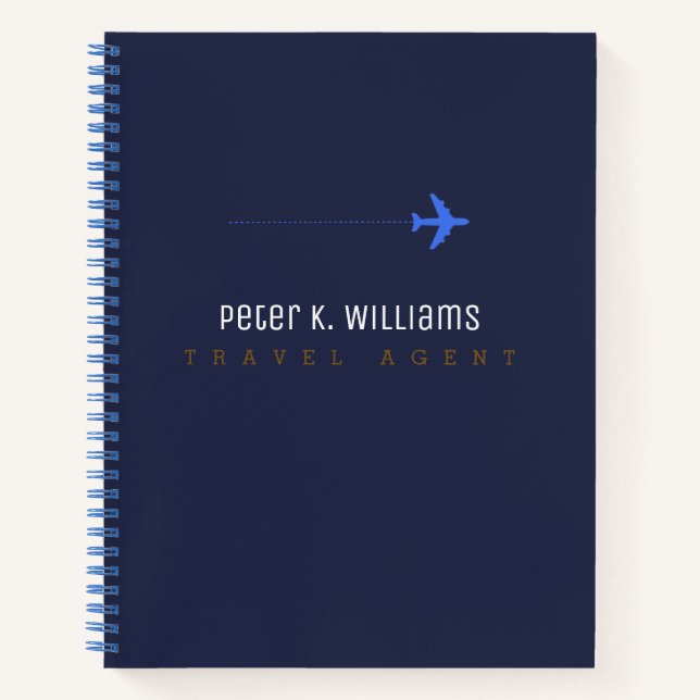 travel agent blue notebook with an airplane (Front)