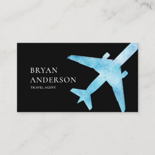 Travel Agent Blue Watercolor Airplane Business Card