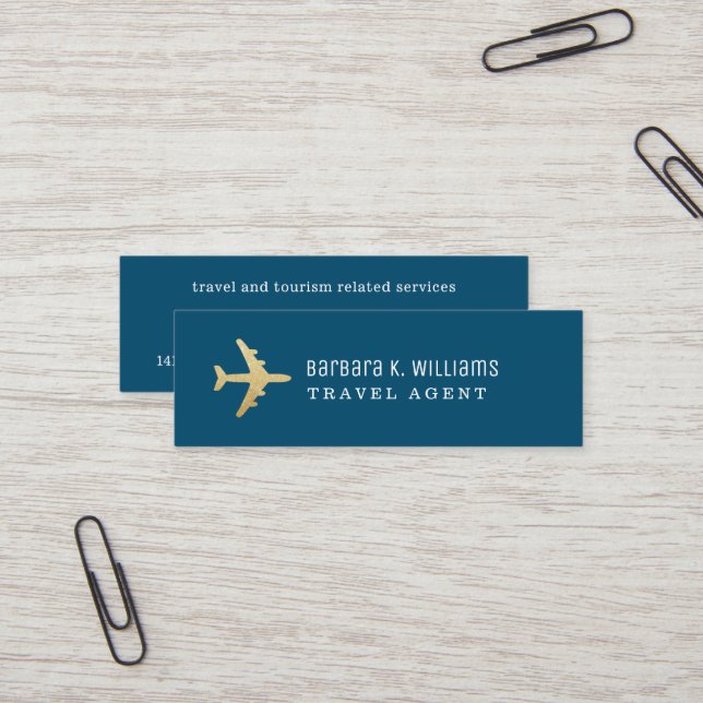 Travel Agent Business Card airplane on blue (Front/Back In Situ)