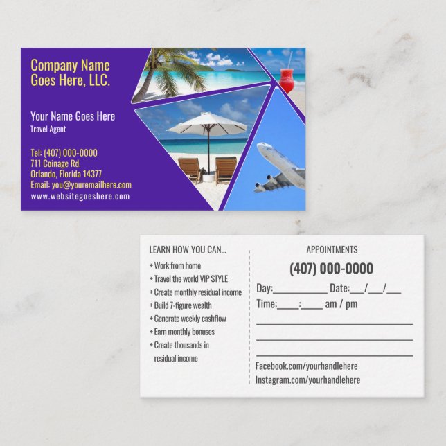 Travel Agent Business Card Template (Front/Back)