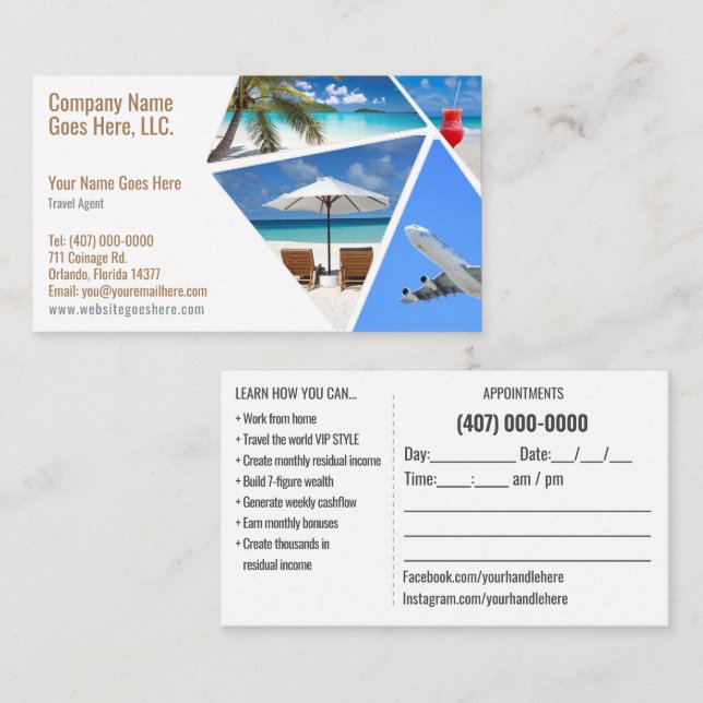 Travel Agent Business Card Template (Front/Back)