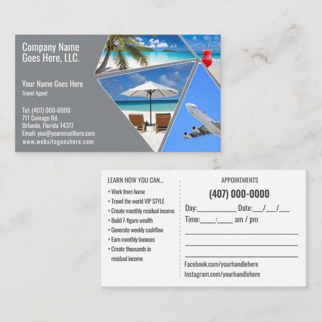 Travel Agent Business Card Template (Front/Back)