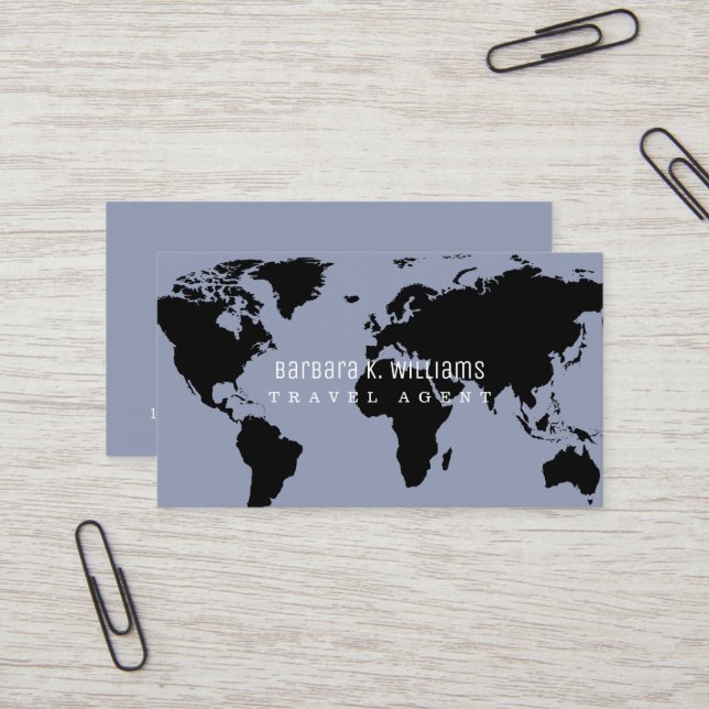 Travel Agent Business Cards with World Map (Front/Back In Situ)