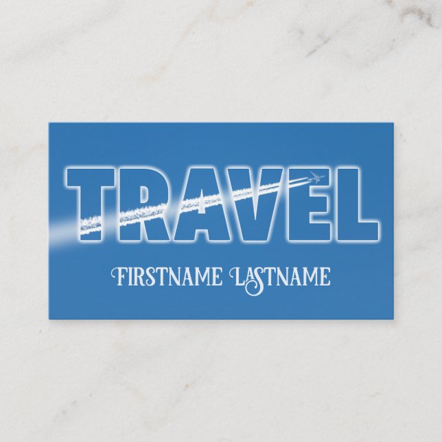 Travel agent clear blue sky flying airplane business card (Front)