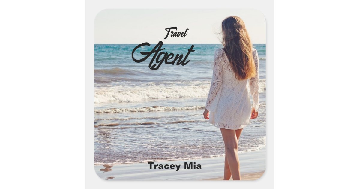 Travel agent custom name square sticker | Zazzle