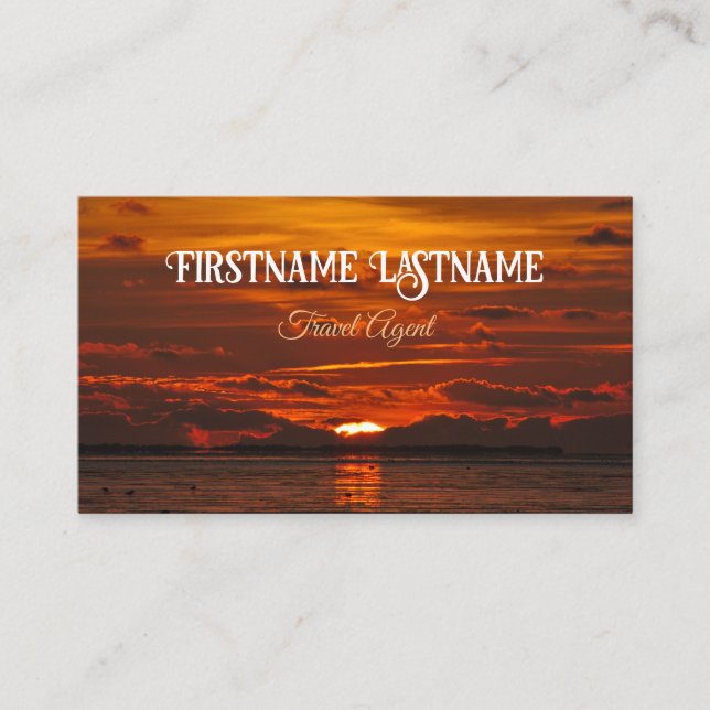 Travel agent dramatic sky ocean beach sunset business card (Front)