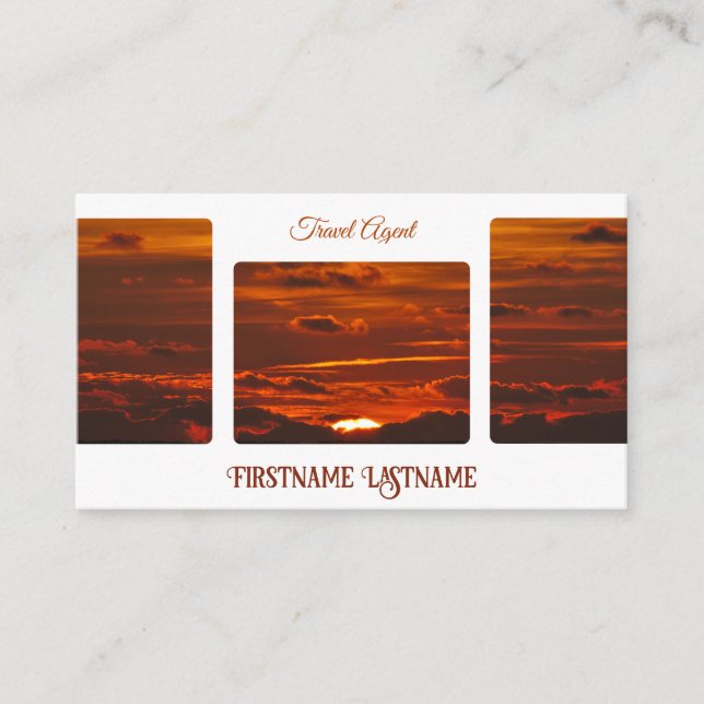 Travel agent dramatic sky ocean beach sunset business card (Front)