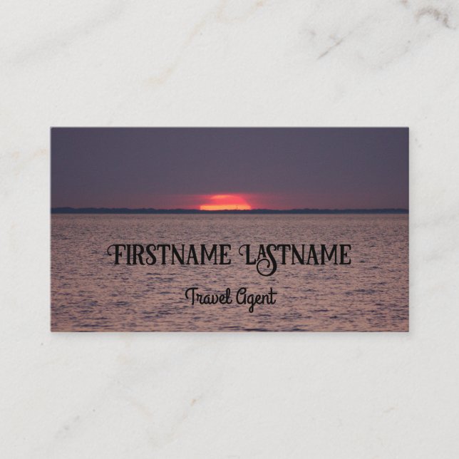Travel agent dramatic sky ocean beach sunset business card (Front)