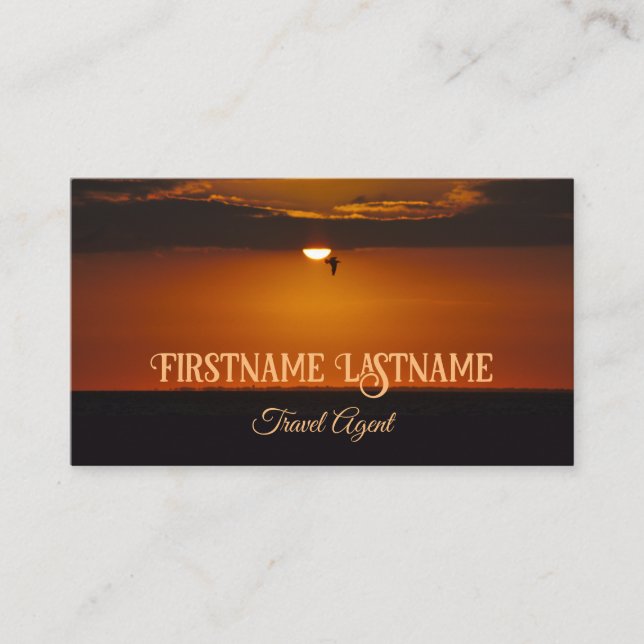 Travel agent dramatic sky ocean beach sunset business card (Front)