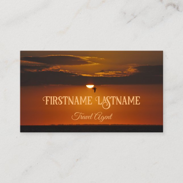 Travel agent dramatic sky ocean beach sunset business card (Front)