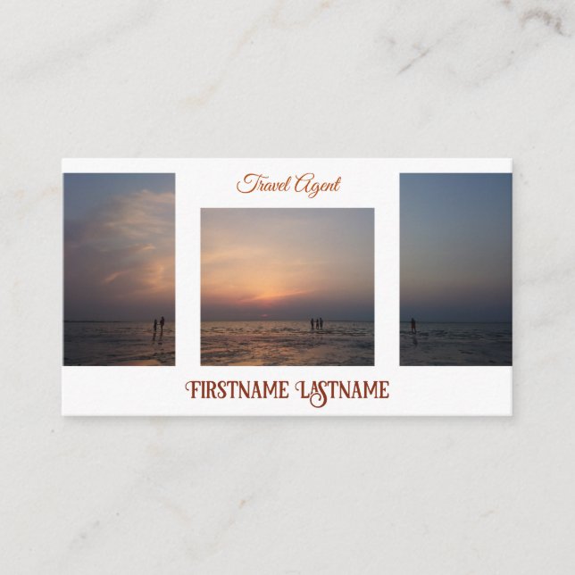 Travel agent dramatic sky ocean beach sunset business card (Front)