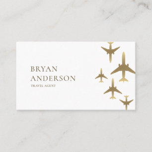 Travel Agent Gold Airplanes Business Card