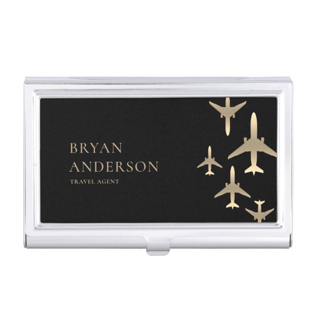 Travel Agent Gold Airplanes Business Card Case (Front)
