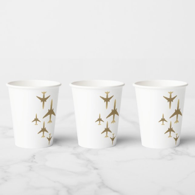 Travel Agent Gold Airplanes Paper Cups (Multi)