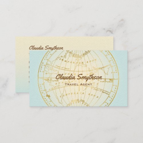 Travel Agent Golden Map Teal Ombre Blogger Business Card