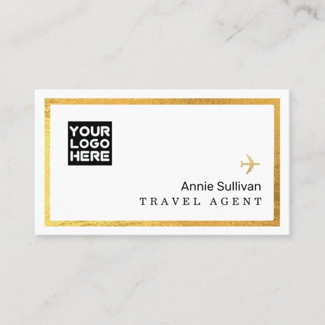 Travel Agent Logo Airplane World Map White Business Card (Front)