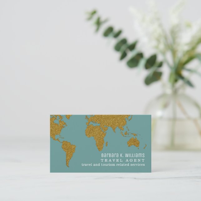 Travel Agent Modern dusty-teal-blue Business Card  (Standing Front)