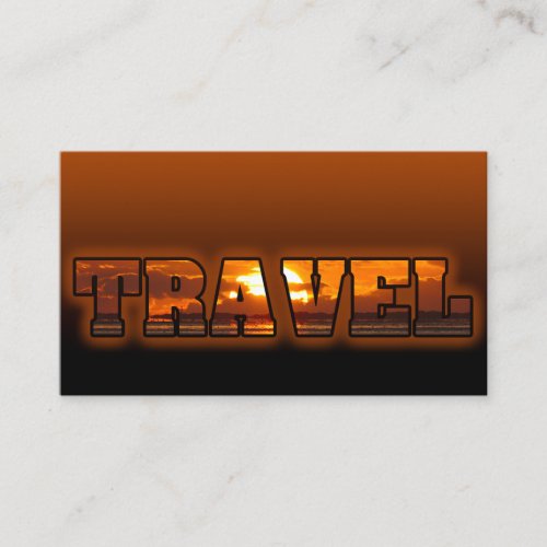 Travel agent ocean sunset dark orange beach business card