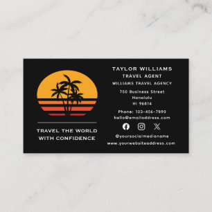 Travel Agent Palm Trees Sunset Tropical Beach Fun Business Card