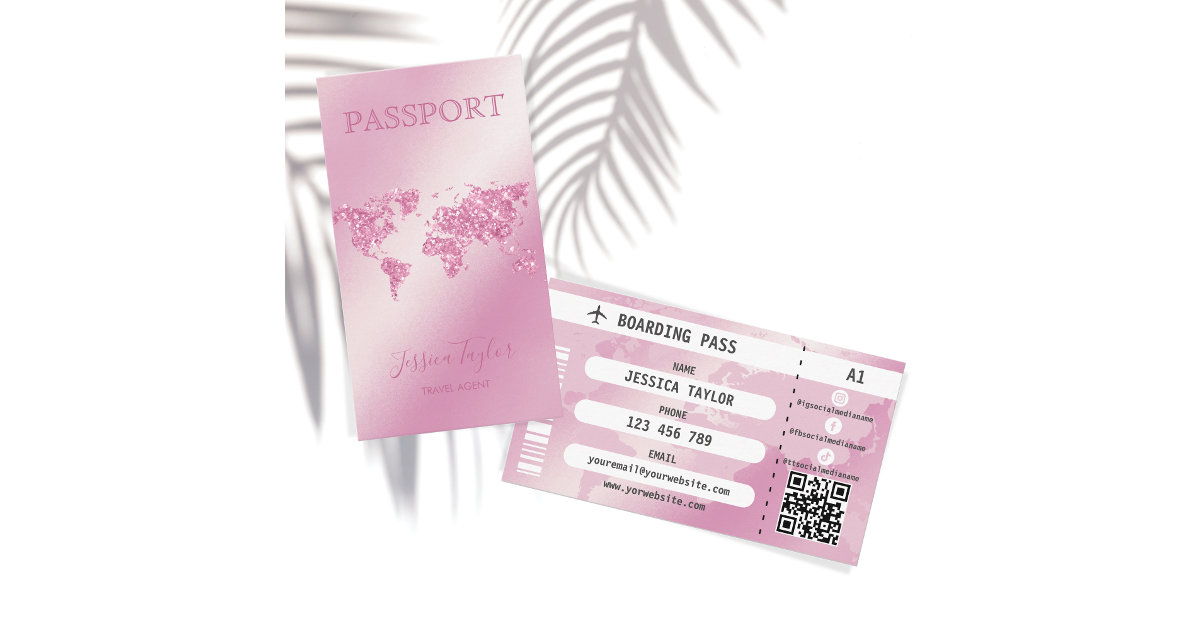Travel Agent Passport World Map Boarding Pass Business Card Zazzle