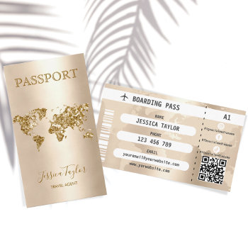 Travel Agent Passport World Map Boarding Pass Business Card by smmdsgn at Zazzle