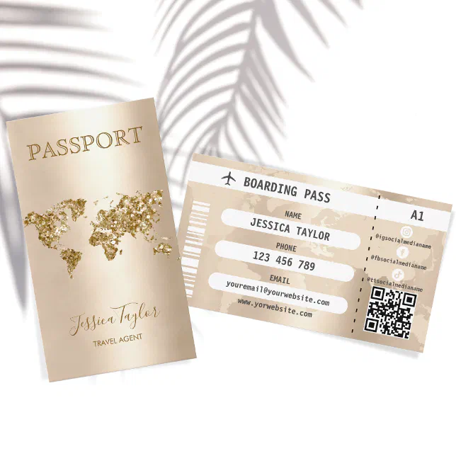 Travel Agent Passport World Map Boarding Pass Business Card | Zazzle