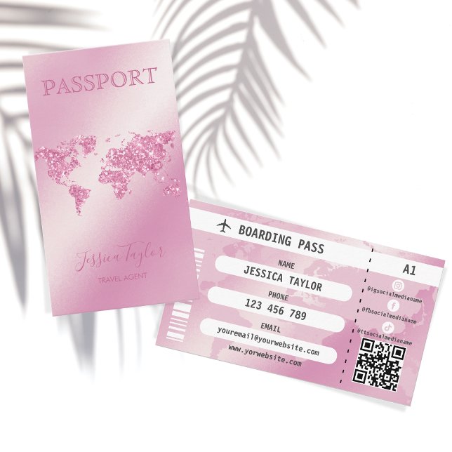 Travel Agent Passport World Map Boarding Pass Business Card (Creator Uploaded)