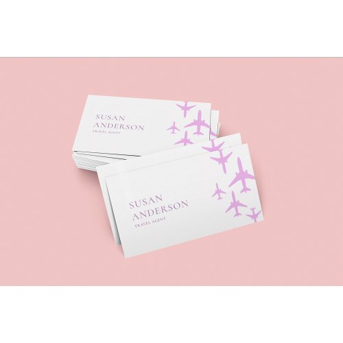 Travel Agent Pink Airplanes Business Card
