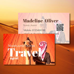 Travel Agent QR  Code Desert Scene White Business Card