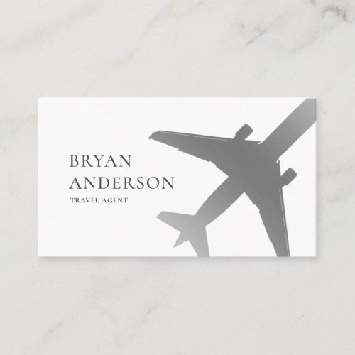 Travel Agent Silver Airplane Business Card