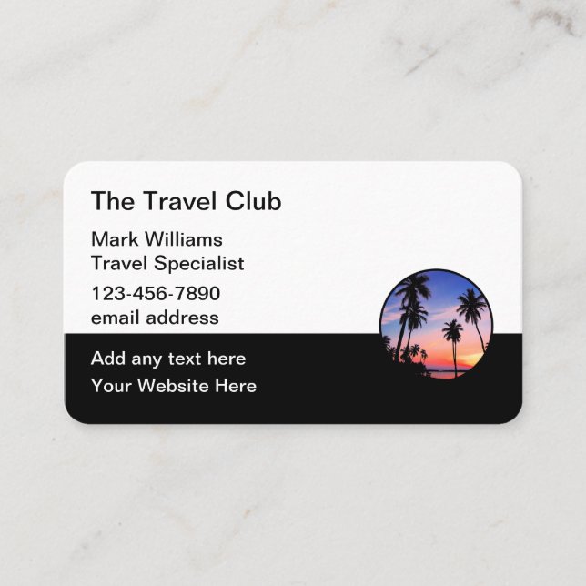 Travel Agent Specialist Palm Tree Silhouette Business Card (Front)