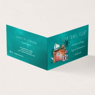 Travel agent summer holidays vintage suitcase business card
