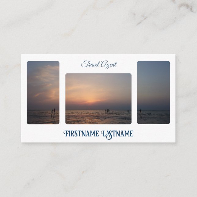 Travel agent sunset sky at ocean beach QR-Code Business Card (Front)