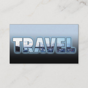 Travel agent text mask blue marina ships in bay business card