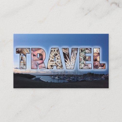 Travel agent text mask blue marina ships sea food business card