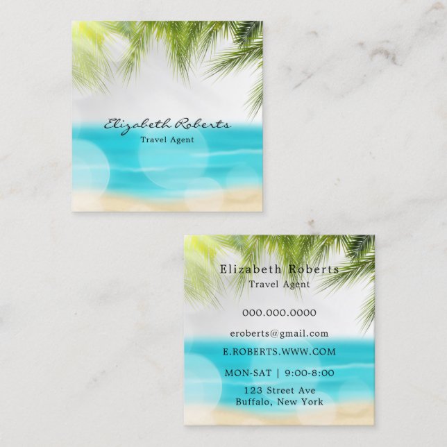 Travel Agent Tropical Beach Square Business Card (Front/Back)