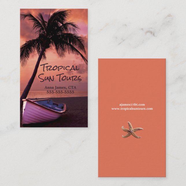 Travel Agent, Tropical Vacations,  Business Card (Front/Back)