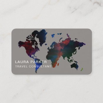 Travel Agent Watercolor World Map Tourism Booking Business Card by tsrao100 at Zazzle