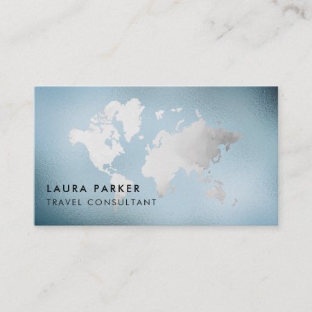 Travel Agent Watercolor World Map Tourism Booking Business Card