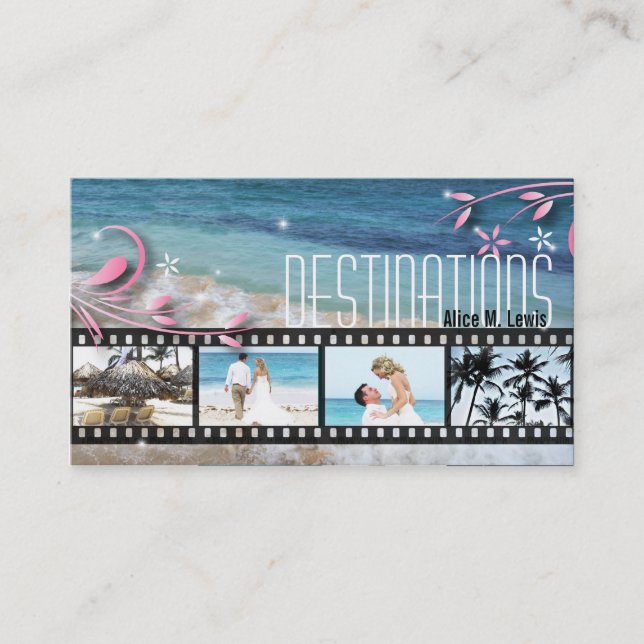 Travel Agent Wedding Film Photo Business Card Blue (Front)