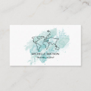 Travel Agent World Map Airplane Vacation Business Card
