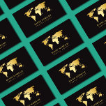 Travel Agent World Map Black And Gold  Business Card