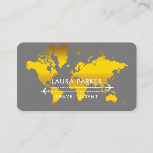 Travel Agent World Map Vacation Gold Glitter  Busi Business Card