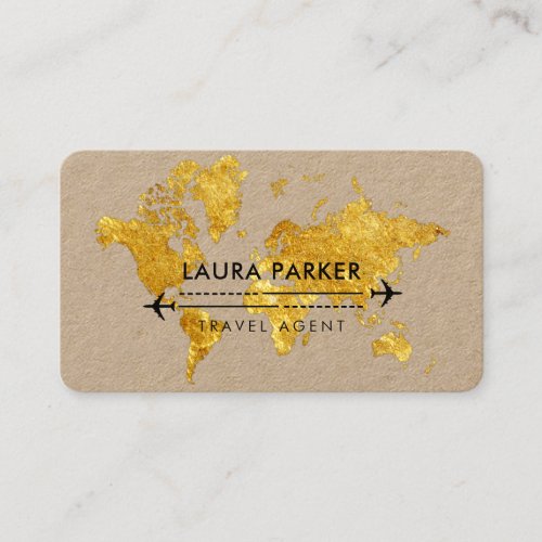 Travel Agent World Map Vacation Gold Glitter Busin Business Card